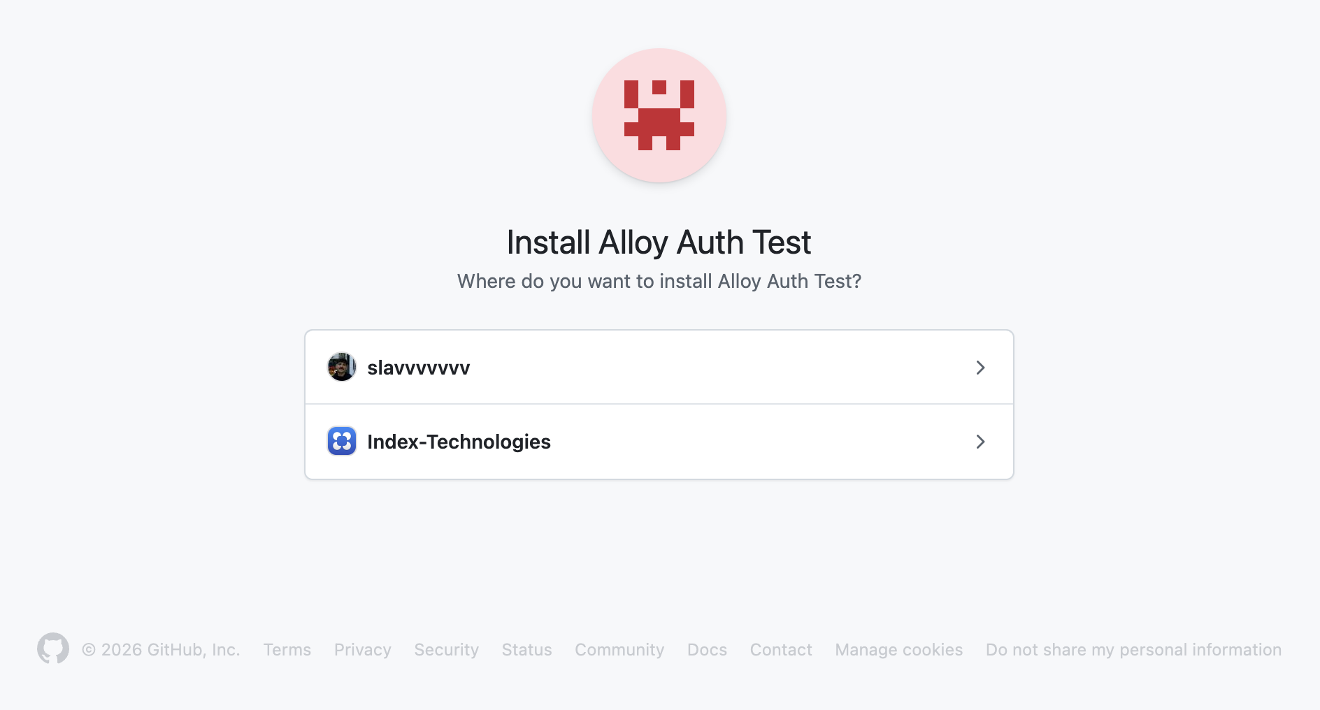 Selecting a GitHub account or organization