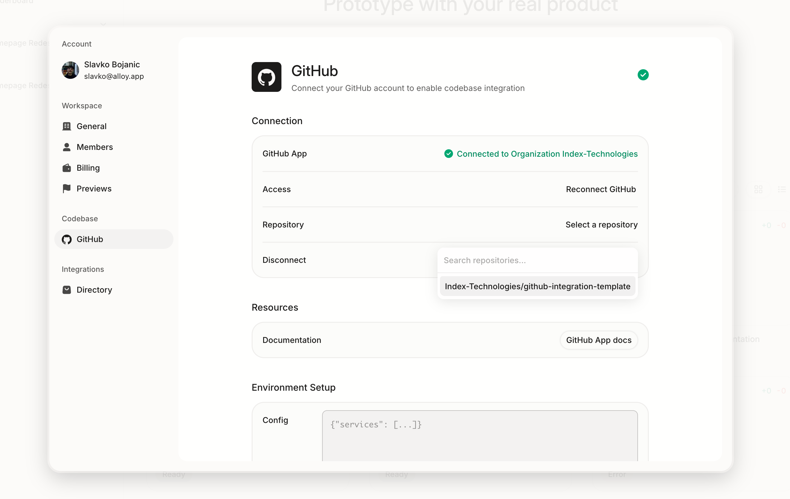Selecting the active repository in Alloy workspace settings