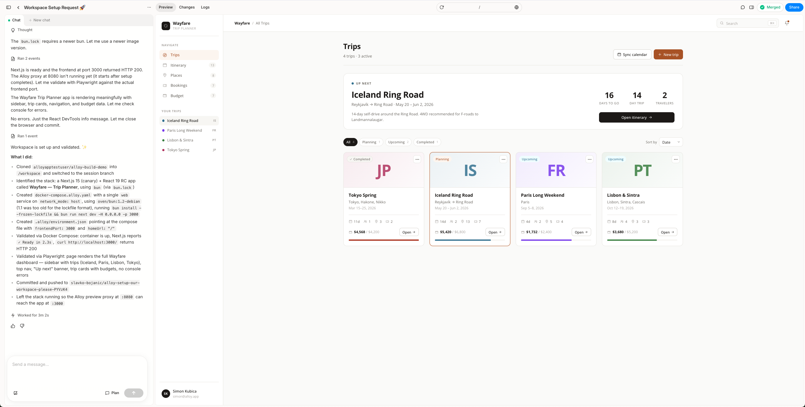 Workspace Setup complete with a validated preview